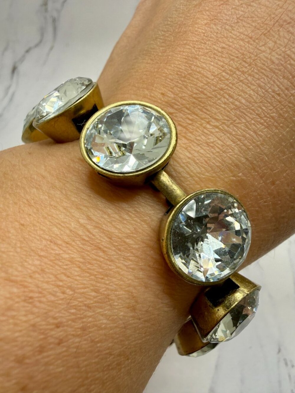 J.Crew Crystal Brulee Clear Crystal Statement Bracelet Gold